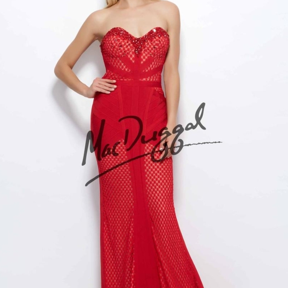 Mac Duggal Red Strapless Gown